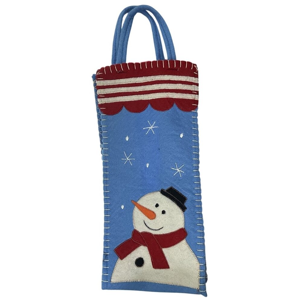 Snowman Felt Gift Bag Christmas Tote Holiday Present Handmade Approx 6" x 14"
